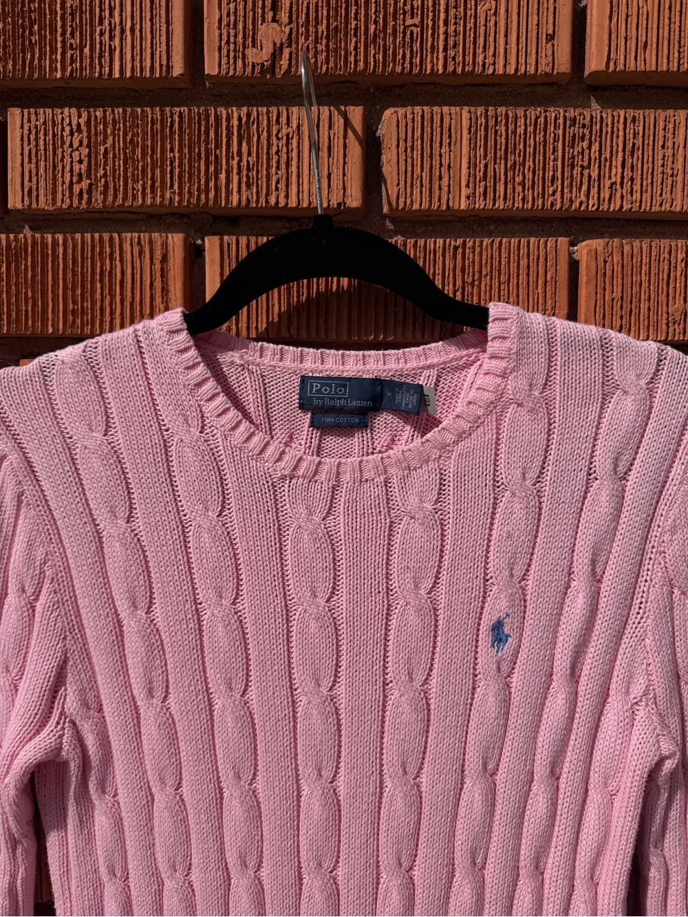 UPDATED PICS: Ralph Lauren Light Pink Cable-Knit Crewneck Sweater with Polo Logo - Picture 14 of 15